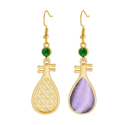 Pipa-shaped Vintage Silk Satin Earrings 琵琶老缎耳环
