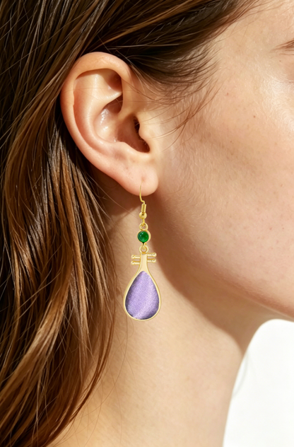 Pipa-shaped Vintage Silk Satin Earrings 琵琶老缎耳环