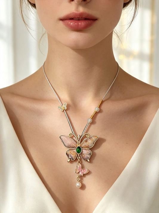 Colorful Butterflies Song Brocade Necklace · Shangjiukai 上久楷瑞彩蝶舞宋锦项链