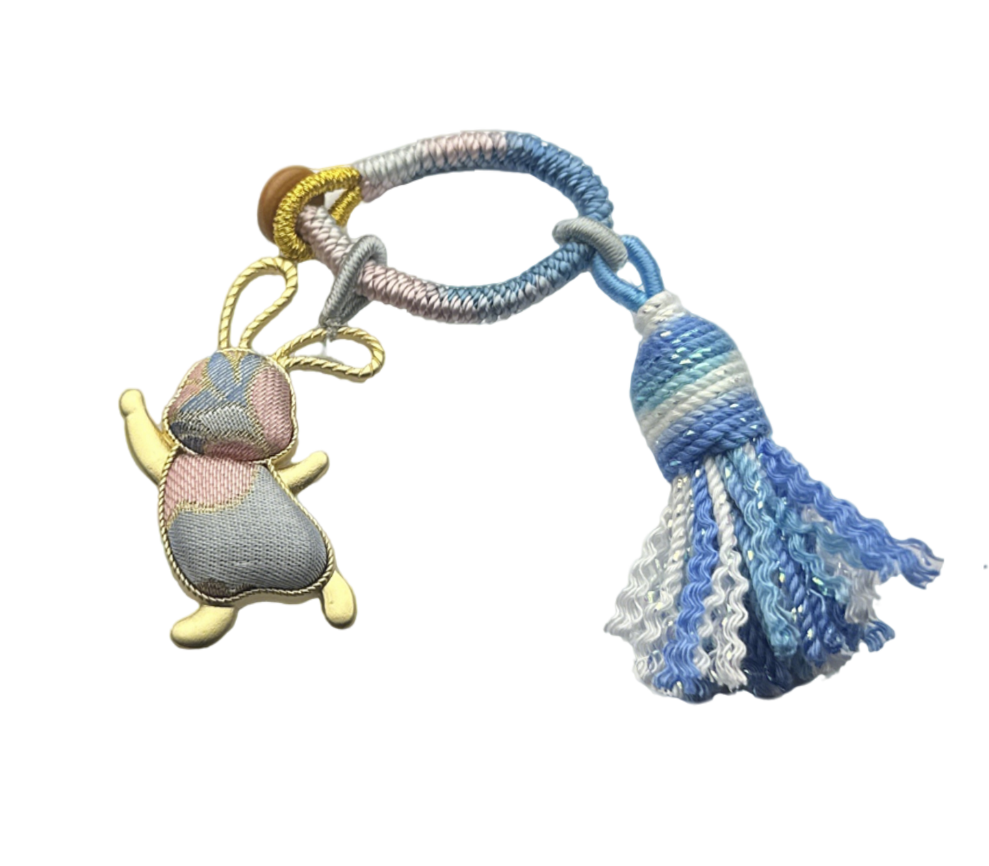Sanma Jade Hare & Crabapple Blossom Song Brocade Bag Charm 三马玉兔海棠宋锦包挂