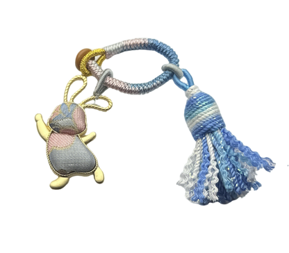 Sanma Jade Hare & Crabapple Blossom Song Brocade Bag Charm 三马玉兔海棠宋锦包挂