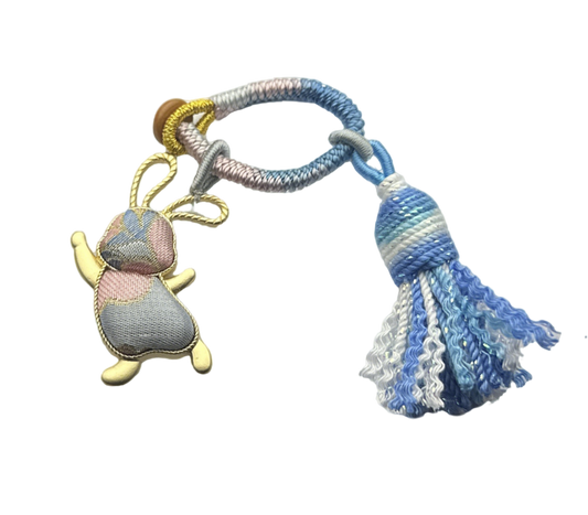 Sanma Jade Hare & Crabapple Blossom Song Brocade Bag Charm 三马玉兔海棠宋锦包挂
