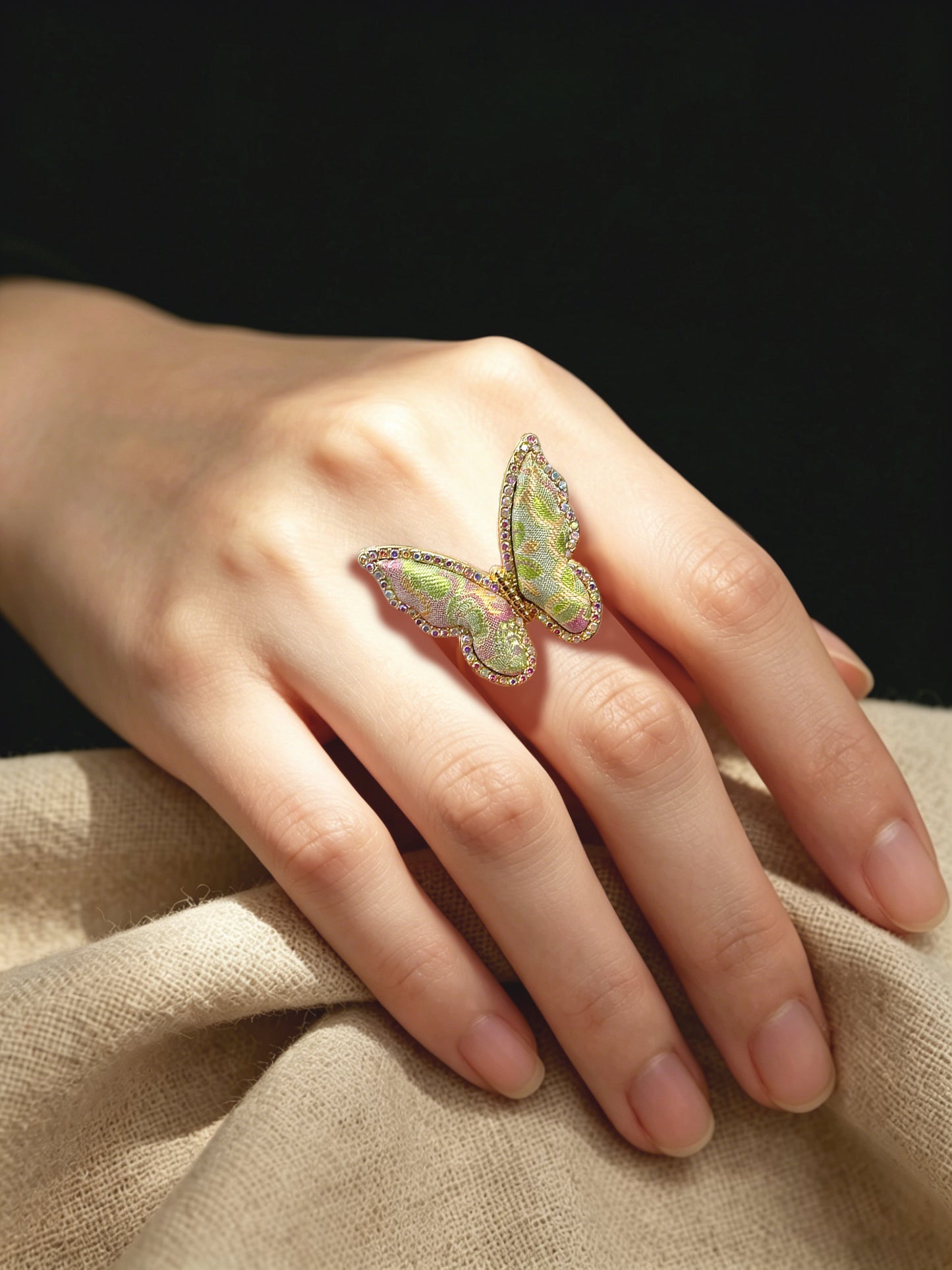 Sudi Twelve Flower Goddesses Song Brocade Butterfly Ring | 苏地十二花神宋锦蝴蝶戒指